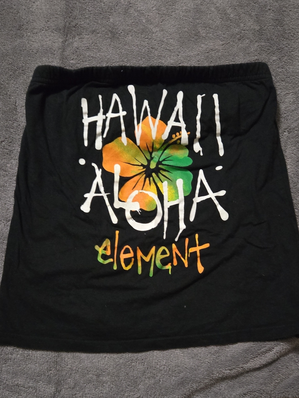 Element Black Strapless Top with Green & Orange Hibiscus